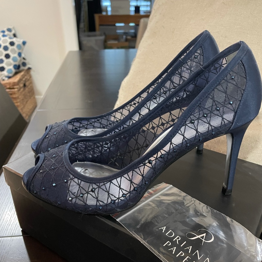 Navy blue evening shoes. Size 10. EUC. Worn once.